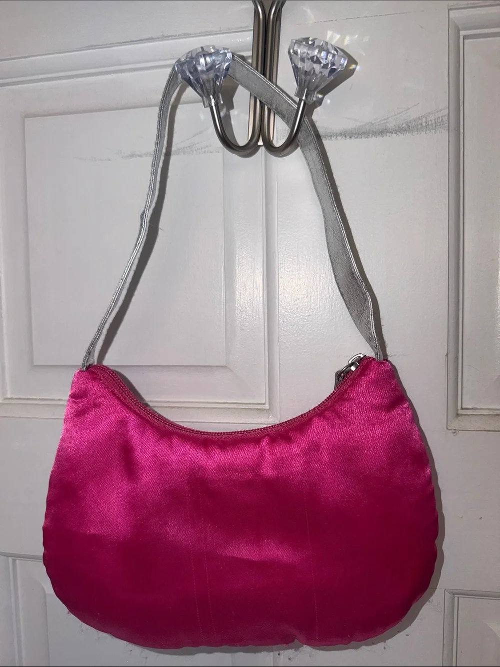 Girls Sequin Pink Peace Sign Shoulder Bag with Silver Strap